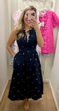 Navy Ditsy Floral Midi Dress
