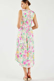 Sleeveless Tie Waist Floral Silk Dress