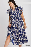 *Curvy* Navy Floral Midi Dress