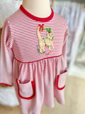 Squiggles by Charlie Red Stripe Christmas Kitty Dress
