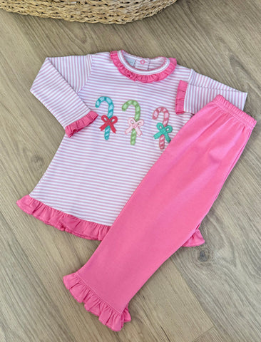 Squiggles by Charlie Pink Stripe Candy Cane Trip Pant Set (Read Below)