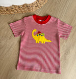 Squiggles by Charle Red Stripe Dino & Cars Short Sleeve Tee