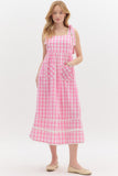 Pink Gingham Shoulder Tie Dress