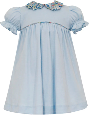 Petit Bebe Knit Light Blue Scallop Liberty Collar Dress