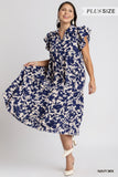 *Curvy* Navy Floral Midi Dress