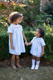 Grace & James Blue Gingham Pumpkin Bullion Dress