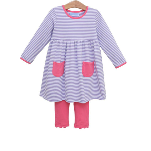 Trotter Street Lavender Stripe/Hot Pink Pocket Legging Set
