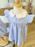 Anvy Kids Pink & Blue Stripe Scallop Collar Dress