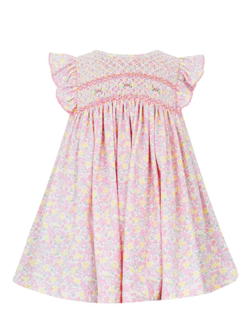 Petit Bebe Knit Pink Floral Smocked Dress