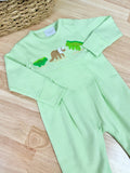 Squiggles by Charlie Green Mini Stripe Dino Long Romper