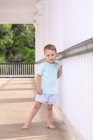 Trotter Street Light Blue Stripe/Mint Boys Short Set