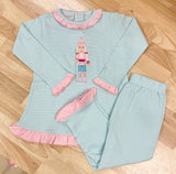 Squiggles by Charlie Aqua Mini Stripe Nutcracker Ruffle Pant Set
