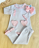 Squiggles by Charlie Blue Stripe Heart Pocket Pant Set