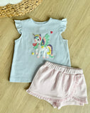 Squiggles by Charlie Blue Mini Stripe Unicorn Skort Set