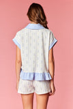 Blue Floral Stripe Quarter Zip Short Set