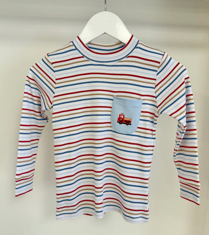 Squiggles by Charlie Multi Stripe Firetruck Long Sleeve Tee