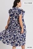 *Curvy* Navy Floral Midi Dress