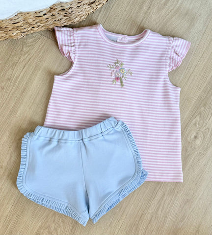 Squiggles by Charlie Pink Stripe Springs & Blooms Short Set