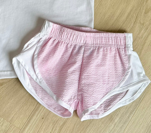 Color Works Pink Stripe Athletic Shorts