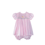 Baby Sen Back Smocked Pink Chick Bloomer Set