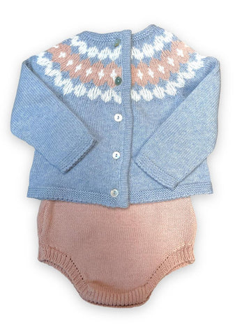 Mi Lucero Blue & Rose Cardigan Set