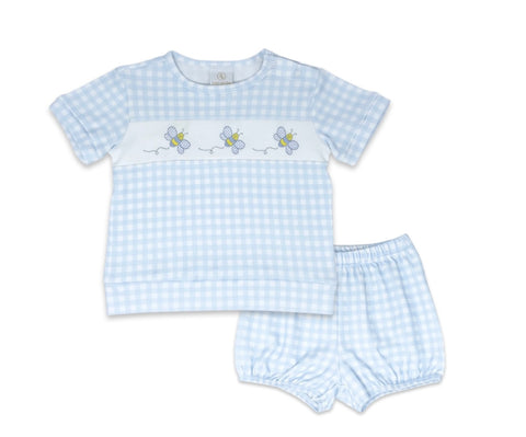 Lullaby Set Pima Blue Gingham Honeycomb Bloomer Set