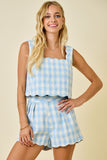 Blue Gingham Tweed Scallop Short Set