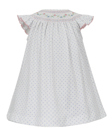 Petit Bebe Blue Dot Floral Embroidered Bishop Dress