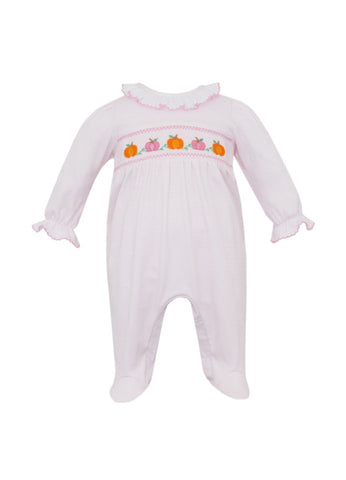 Petit Bebe Knit Pink Gingham Smocked Pumpkin Footie