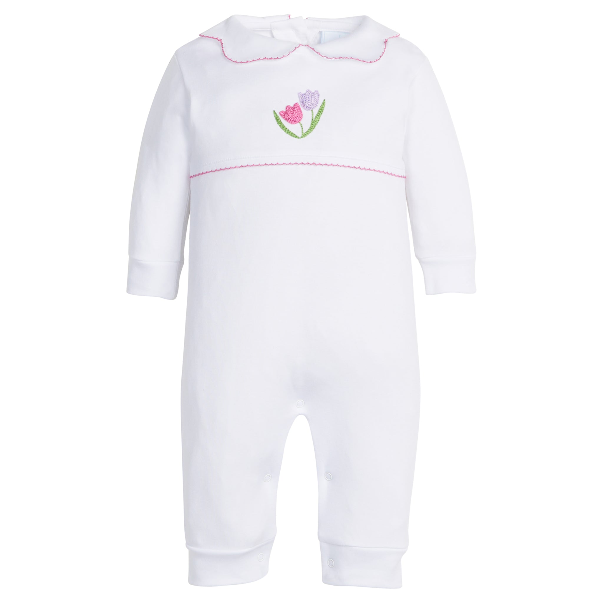 Little English Tulips Crochet Playsuit – Pink Sheep Boutique