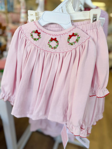 Petit Bebe Pink Knit Wreath Bloomer Set