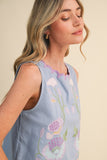 Blue Scallop Floral Embroidered Top