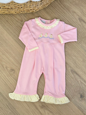Squiggles by Charlie Pink Duck Trio Long Romper