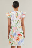 Bright Floral Flutter Sleeve Dress