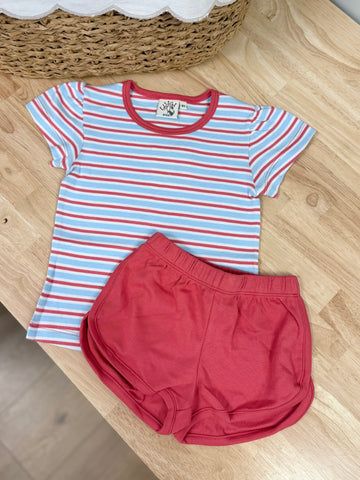 Luigi Kids Patriotic Stripe Girls Athletic Short Set