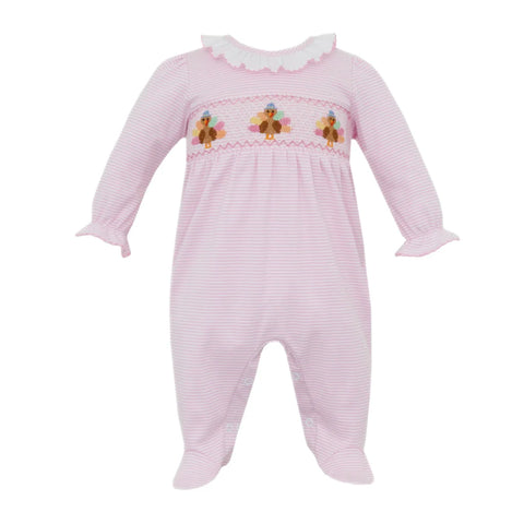 Petit Bebe Knit Pink Stripe Turkey Footie