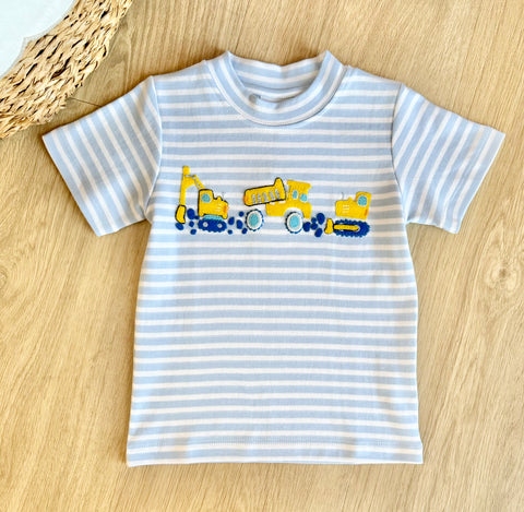 Squiggles by Charle Wide Blue Stripe Construction Trio Short Sleeve Tee