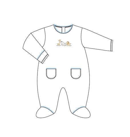 Baby Club Chic Blue Embroidered Safari Footie