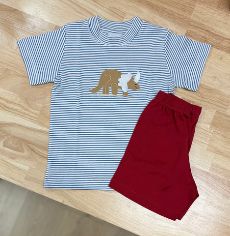 Squiggles by Charlie Navy Stripe Dino Short Set