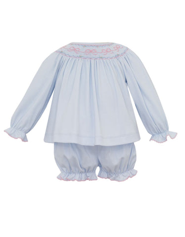 Petit Bebe Knit Light Blue Bishop Bow Bloomer Set