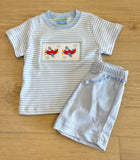 Anavini Light Blue Stripe Smocked Airplane Tee (Top Only)