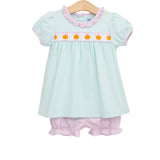 Trotter Street Pumpkin Ribbon Girls Bloomer Set