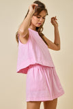 Light Pink Sleeveless Contrast Line Stitch Short Set