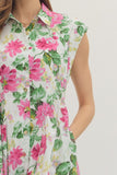 Pink & Green Floral Midi Dress