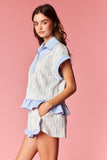 Blue Floral Stripe Quarter Zip Short Set