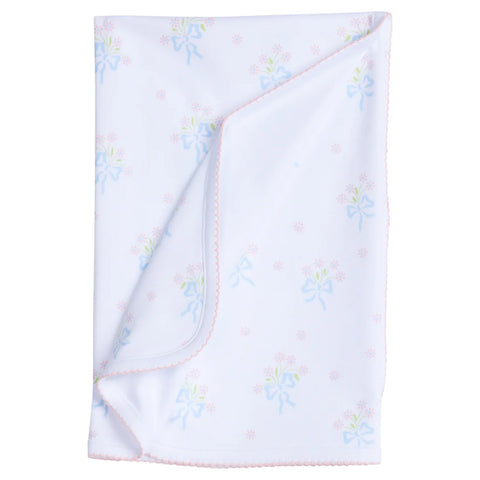Little English Blue Bow Bouquet Blanket