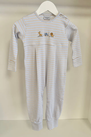 Squiggles by Charlie Blue/Tan Stripe Animal Pull Toy Long Romper