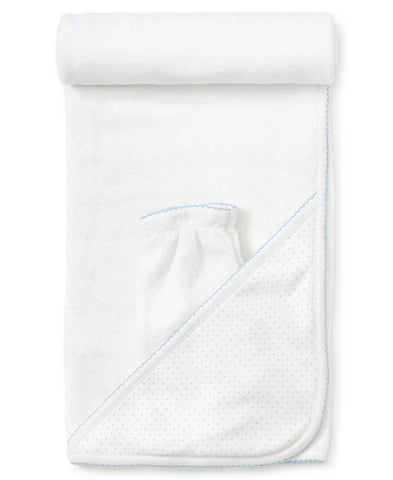 Kissy Kissy White/Blue Dot Towel & Mitt