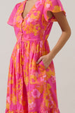 Pink & Orange Floral Blissa Button Midi Dress