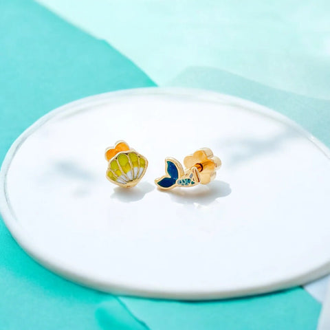 Ethic Goods Mermaid Tail & Shell Tiny Stud Earring